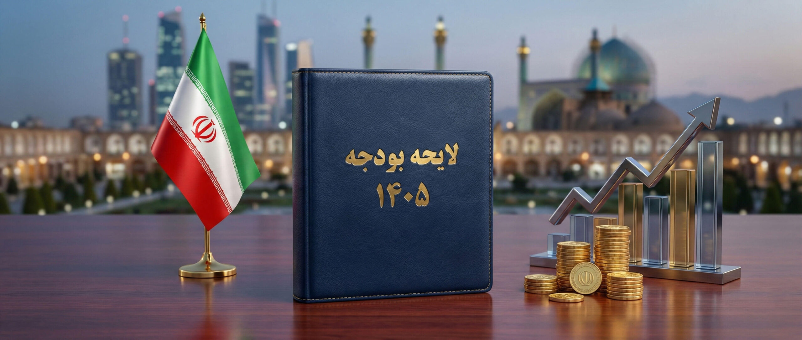 تصویر جلد لایحه بودجه سال ۱۴۰۵ و نمودارهای رشد مالیاتی